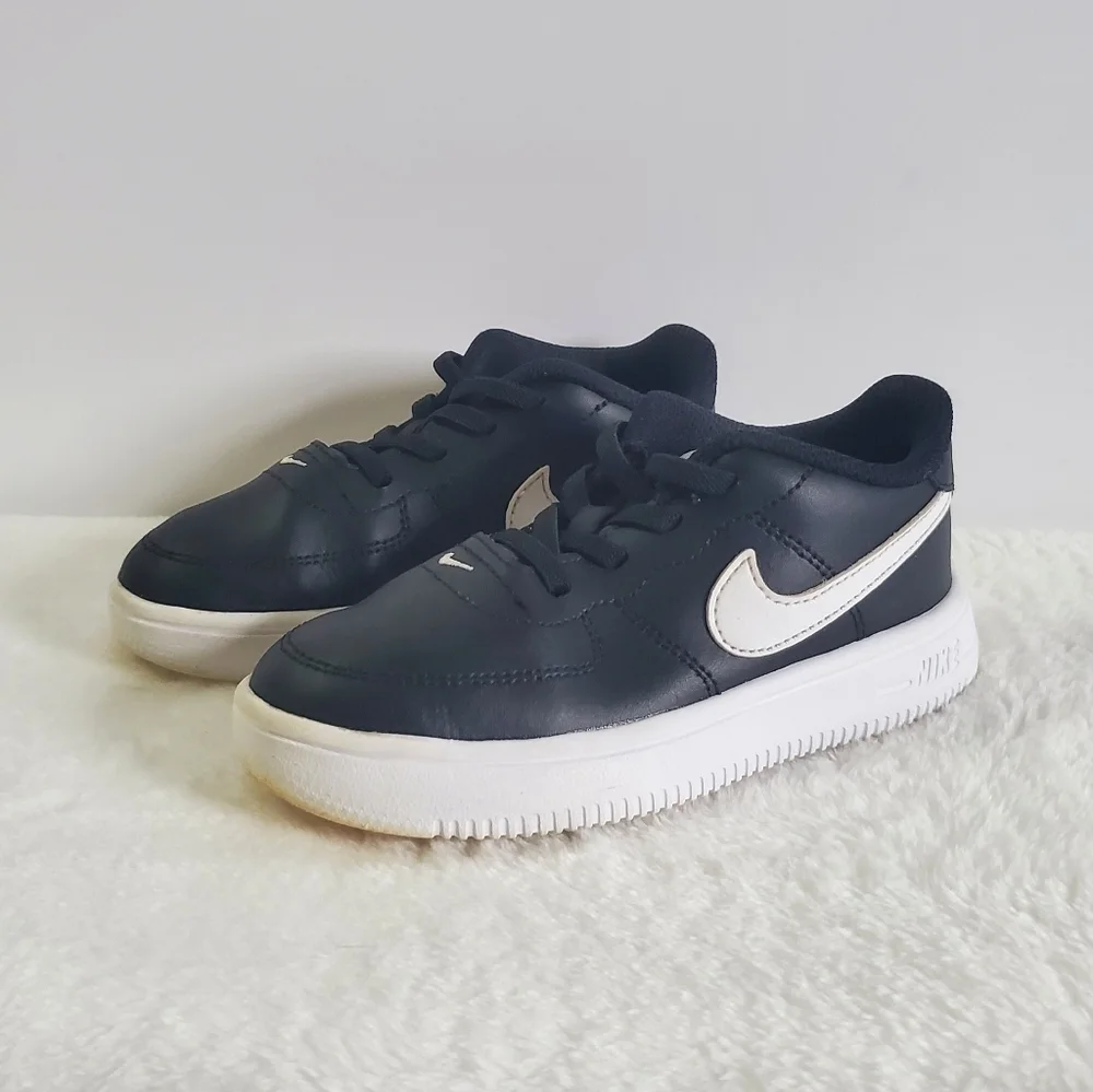 NIKE Force One 1 Leather Black White Sneakers Little Kids Size 10C